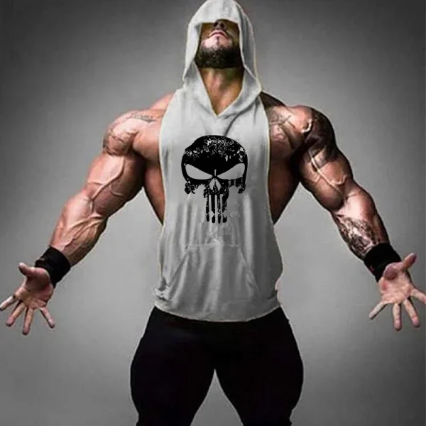 Running hooded vest men Summer men's fitness loose sports sleeveless t-shirt students hip hop basketball hooded vest - Image 2