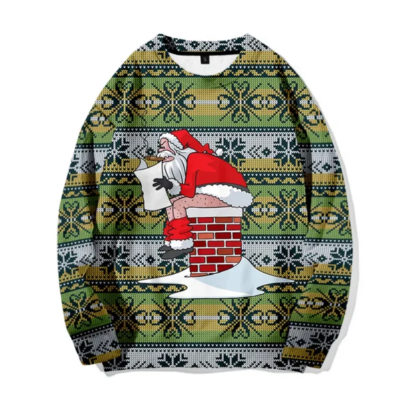 Cartoon Santa Claus Print Men's T-Shirt Christmas Imitation Cotton Tshirt Female Sweatshirt Fashion Men Long Sleeves Pullover - Image 4