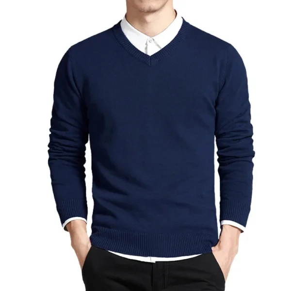 Cotton Sweater Men Long Sleeve Pullovers Outwear Man V Neck Male Sweaters Fashion Brand Loose Fit Knitting Clothing Korean Style - Image 3