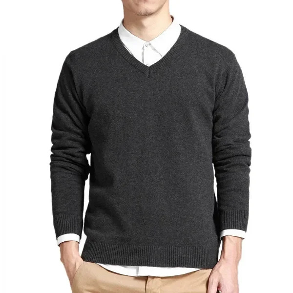 Cotton Sweater Men Long Sleeve Pullovers Outwear Man V Neck Male Sweaters Fashion Brand Loose Fit Knitting Clothing Korean Style - Image 6